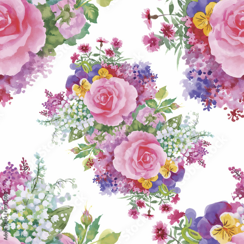 Fototapeta Naklejka Na Ścianę i Meble -  Watercolor seamless pattern with roses. Background for web pages