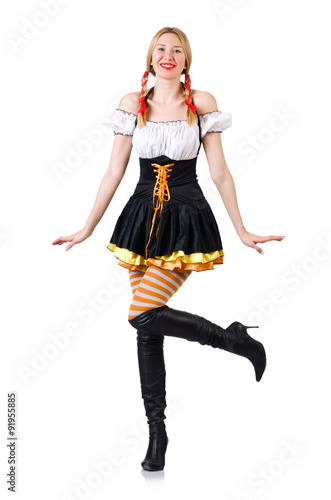 Woman in bavarian costume isolated on white