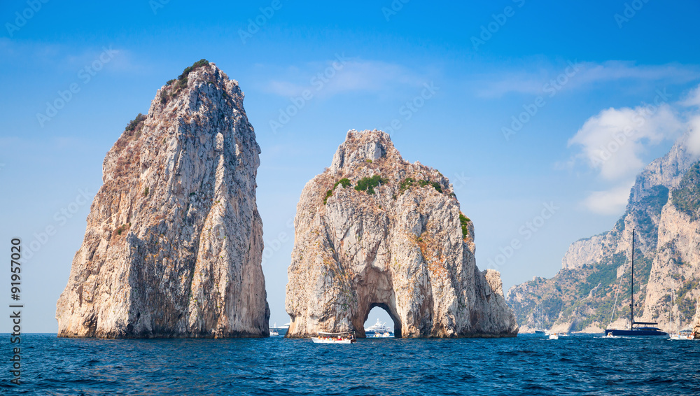 Capri island, famous Faraglioni rocks, landscape