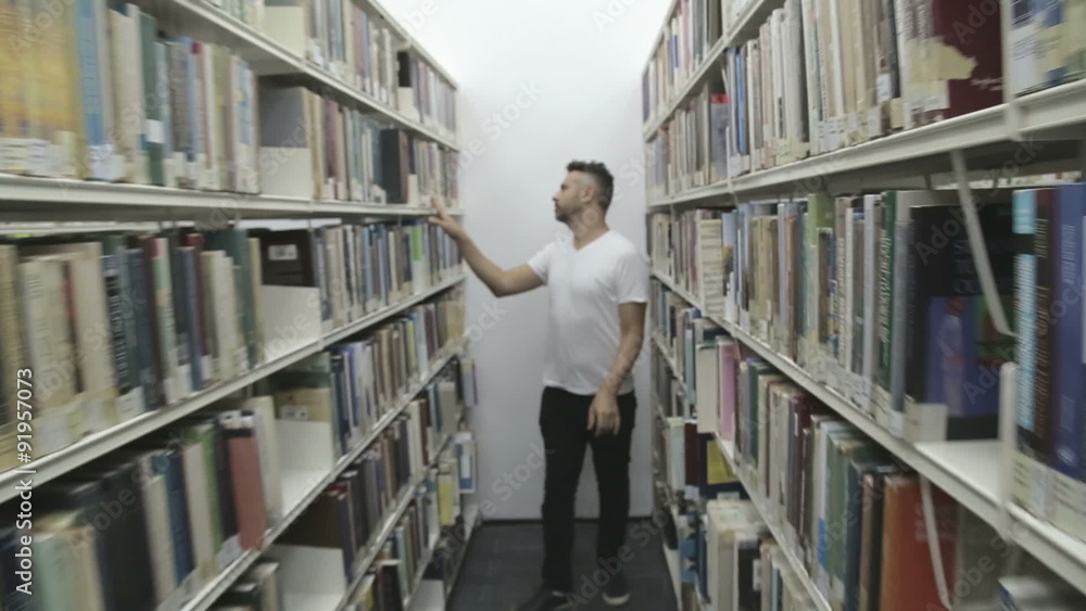 Searching for books at the library Searching for books at the library
