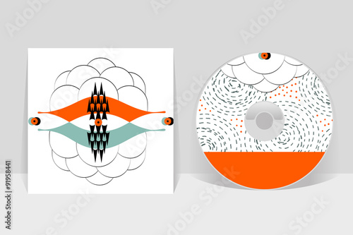 CD cover design template. Abstract linear pattern graphics