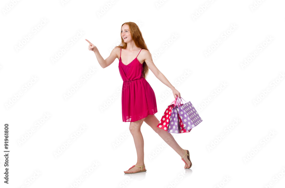 Woman with shopping bags isolated on white Woman with shopping bags isolated on white
