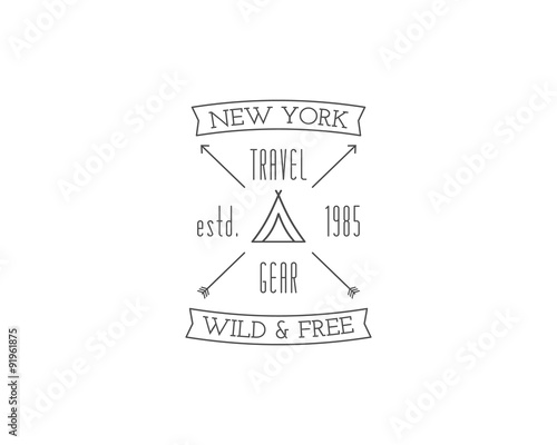 Vintage travel store camping badge, outdoor logo, emblem and