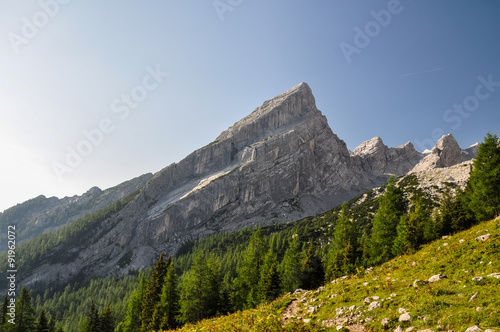 Stunning summer shot of "Kleiner Watzmann" (Little Watzmann, 2307m), a mountain in the Bavarian alps. It is located near the "Watzmann" (2713m) near the city of Berchtesgaden.