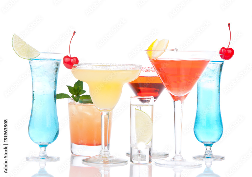 Popular alcoholic cocktails drinks yellow margarita cherry blue
