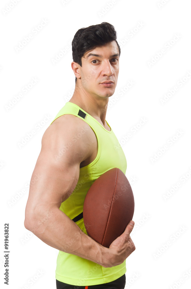 Man playing american football isolated on white