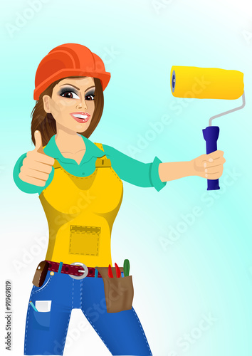 plasterer woman with paint roller