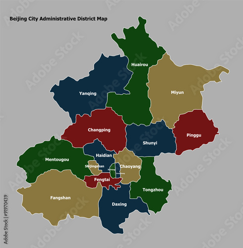 Beijing map with Administrative districts territory  photo