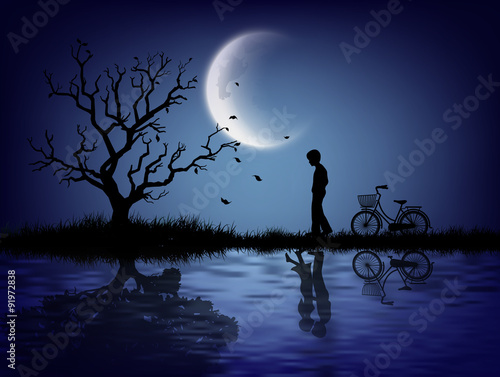 The silhouette of a lonely man