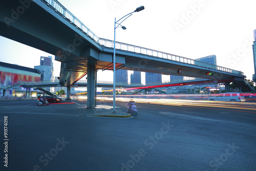 Urban footbridge and road intersection of night scene