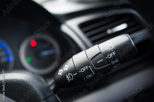 Car interior with light switch