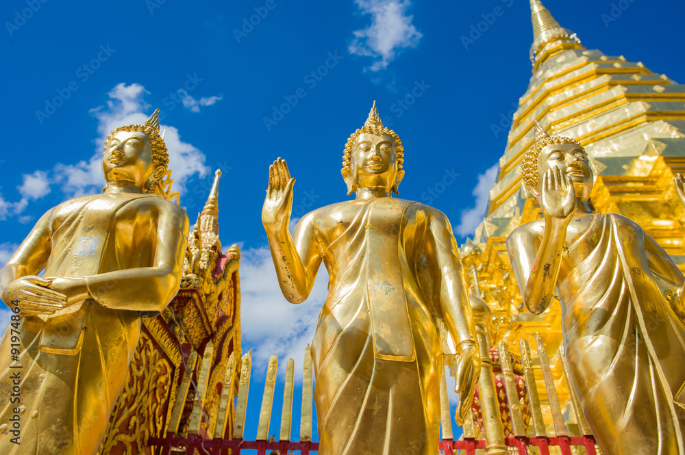 Golden statue of buddha in Wat Phra That Doi Suthep, Chiang Mai Thailand