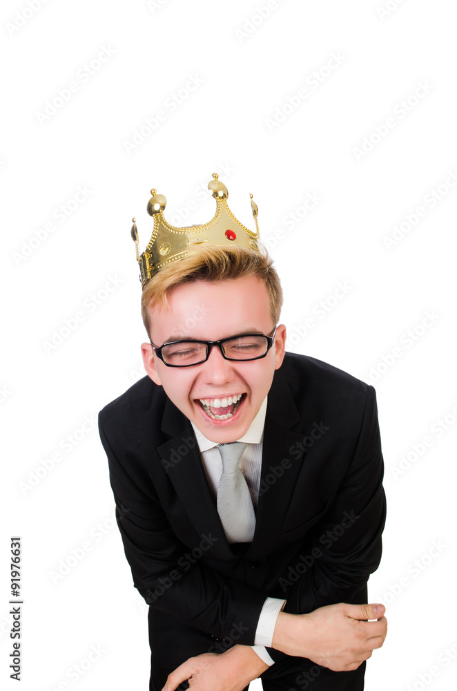 Young businessman with crown isolated on white Young businessman with crown isolated on white