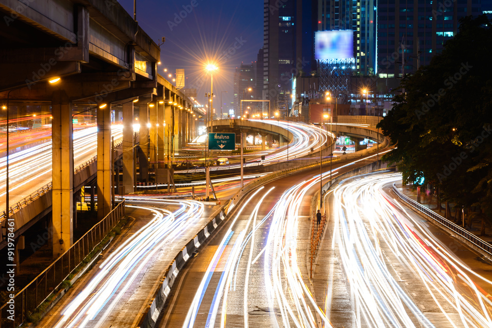 Bangkok traffic road at night.