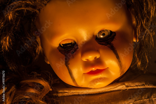 Close up of scary doll