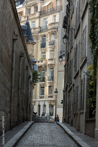 Paris - Saint Etienne du Mont Street  in the 5th arrondissement  near the Panth  on andchurch of Saint Etienne du Mont