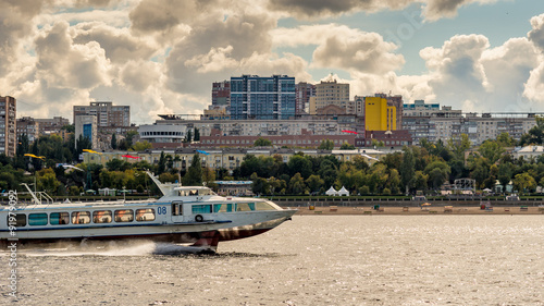 Hydrofoil ship sails in front of beaches of the city of Samara o