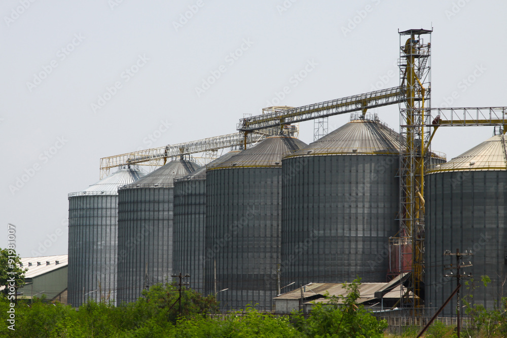 Row of granaries for storing wheat and other cereal grains, Agricultural Silo and  kept production from agriculture.