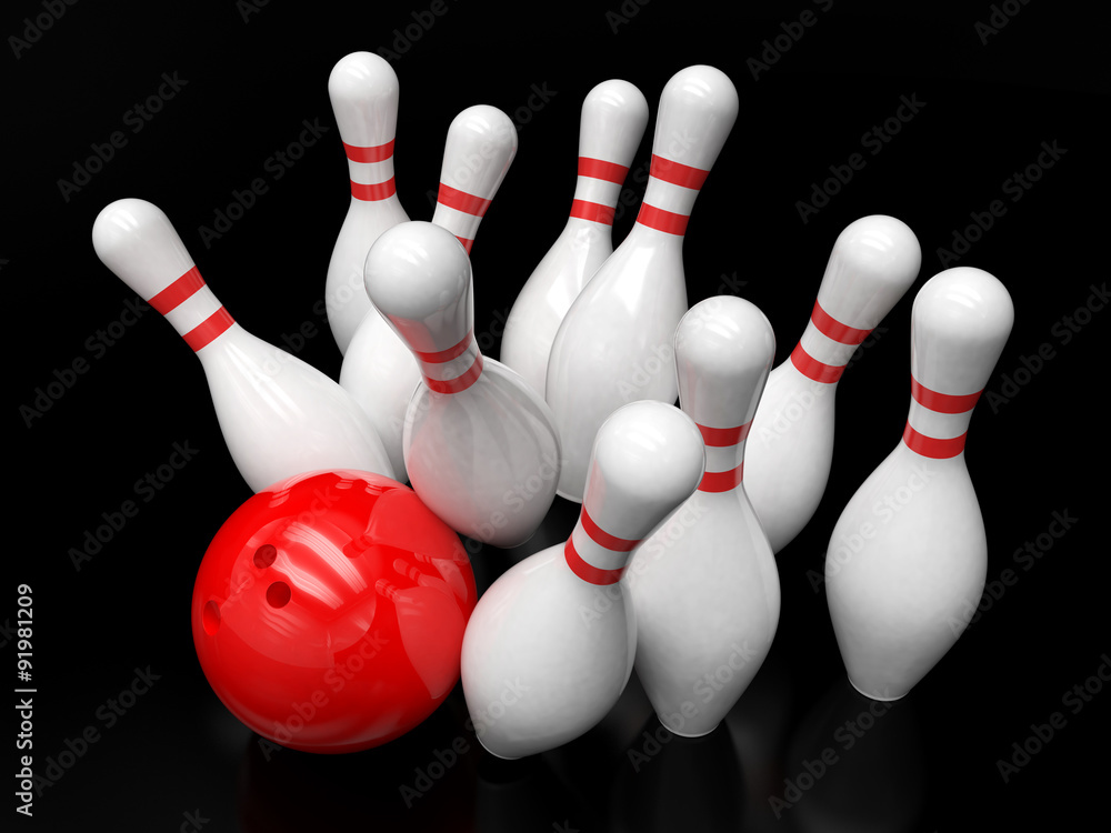 Naklejka premium Bowling ball and skittles isolated