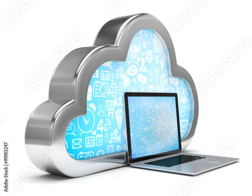 3d cloud symbol and laptop