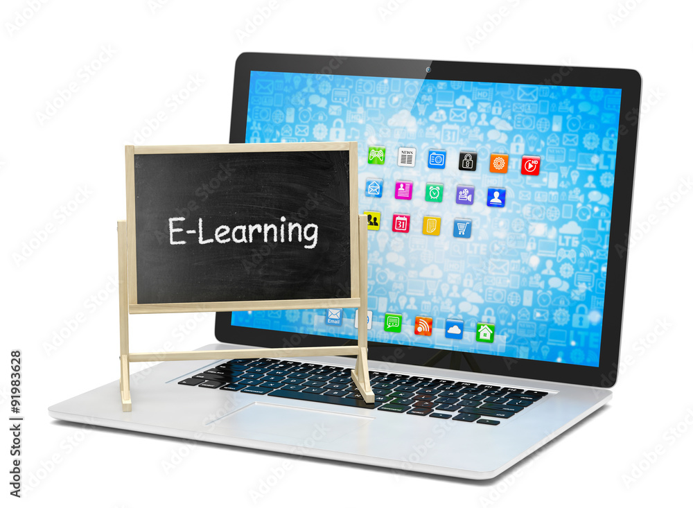 Laptop with chalkboard, e-learning, online education concept Laptop with chalkboard, e-learning, online education concept