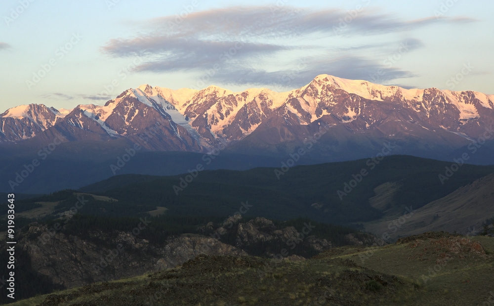 Kurai steppe and North Chuya ridge at dawn.
