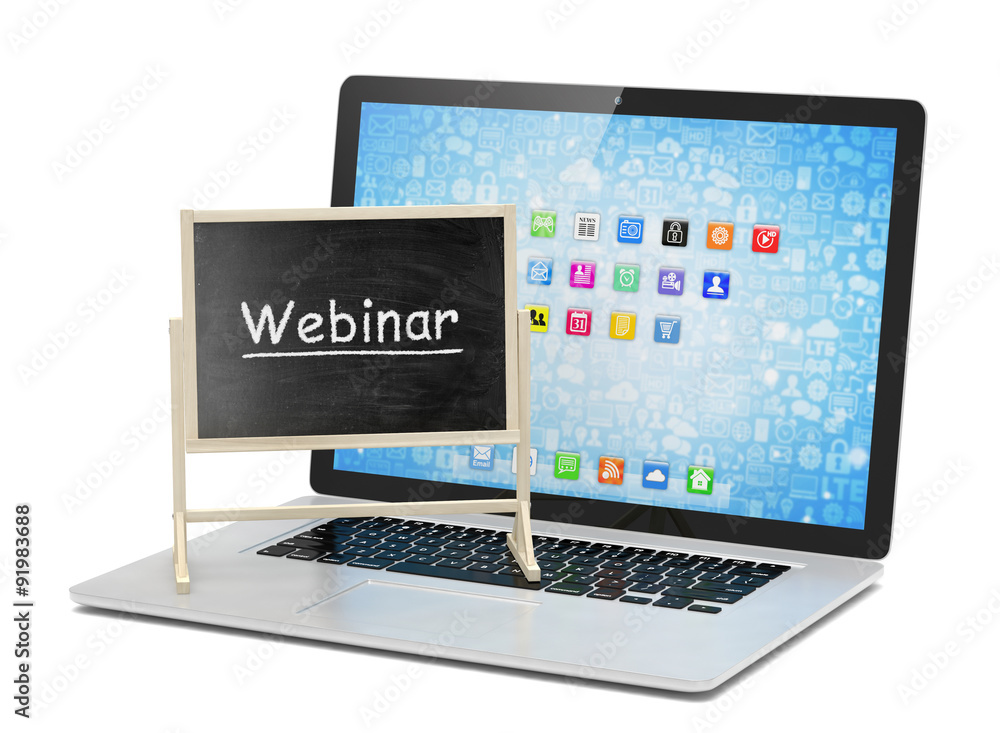 Laptop with chalkboard, webinar, online education concept Laptop with chalkboard, webinar, online education concept