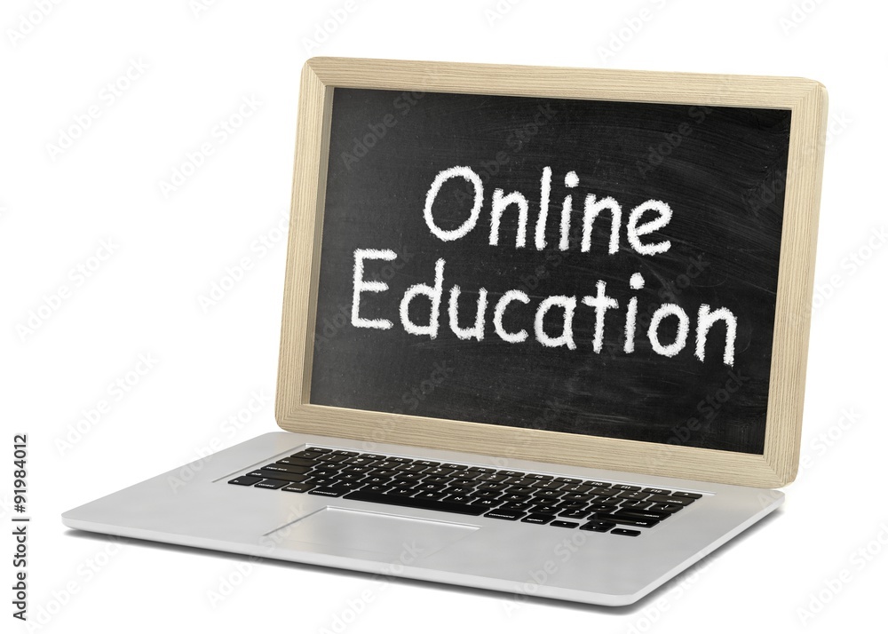 Laptop with chalkboard, online education concept Laptop with chalkboard, online education concept