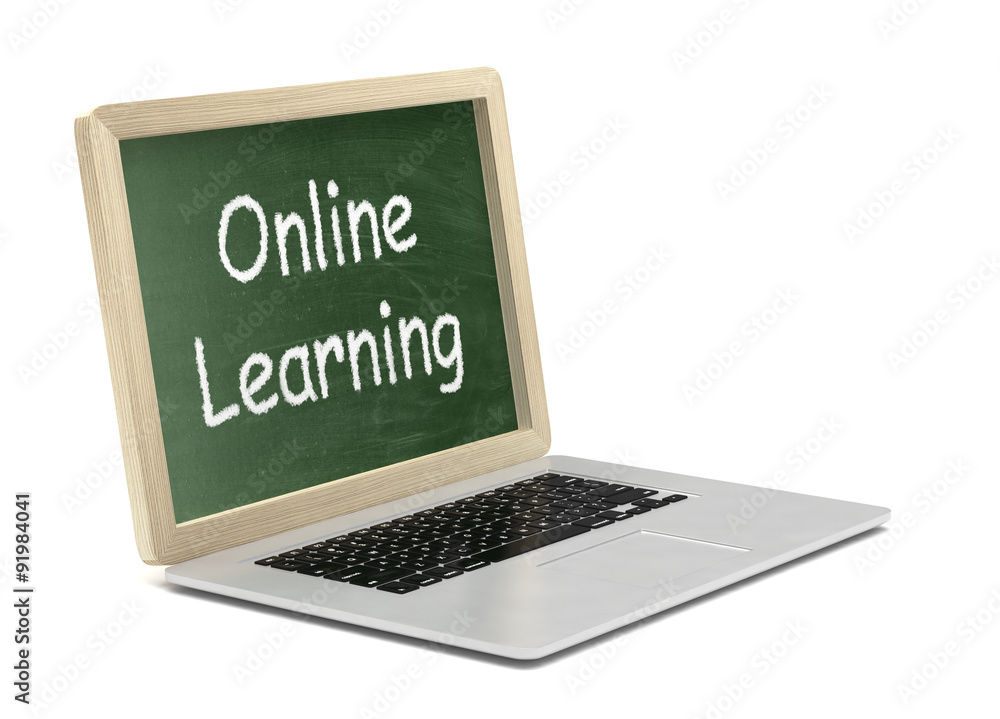 Laptop with chalkboard, online education concept Laptop with chalkboard, online education concept