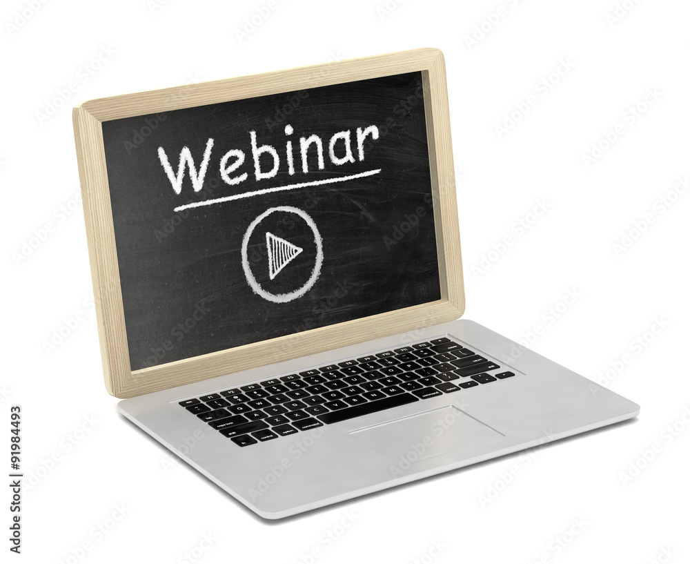 Laptop with chalkboard, video webinar, online education concept Laptop with chalkboard, video webinar, online education concept