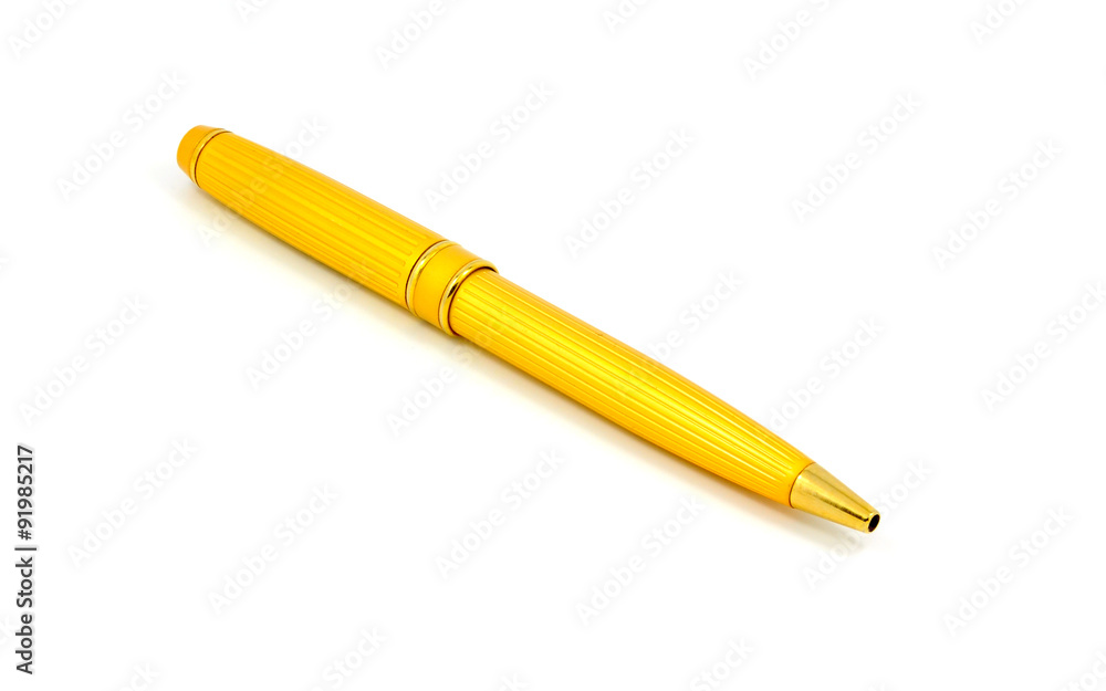 Golden pen on white background Golden pen on white background