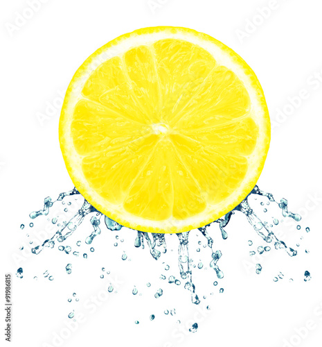 lemon slice splash isolated on white background