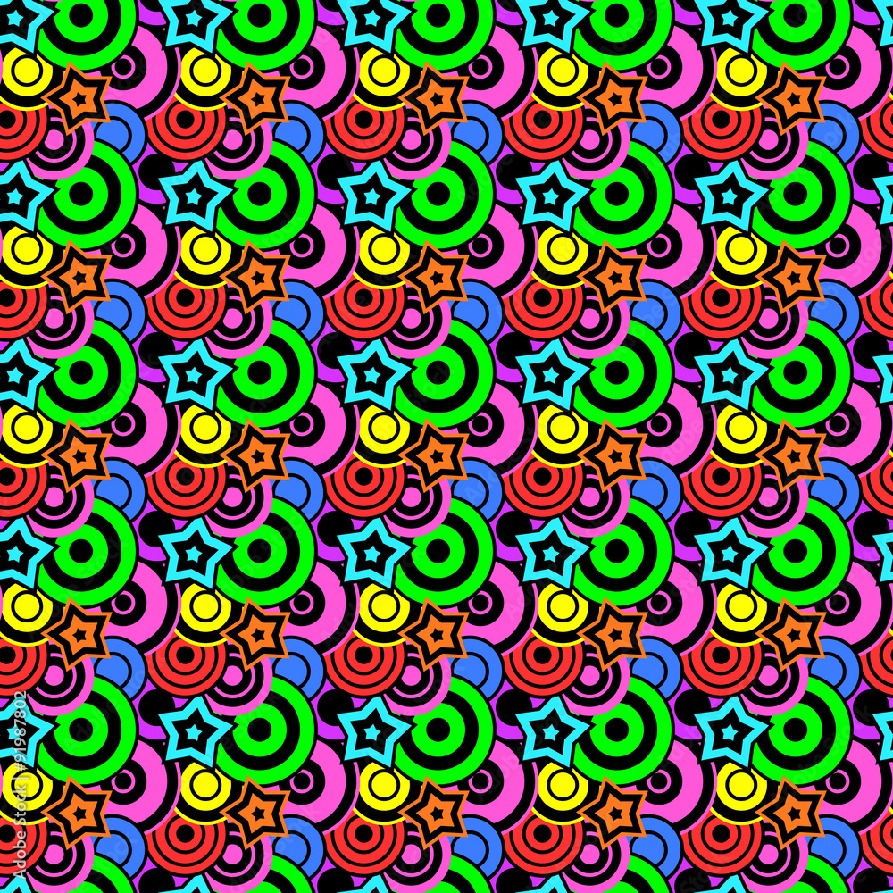 Obraz premium カラフル丸と星ジオメトリック柄パターン