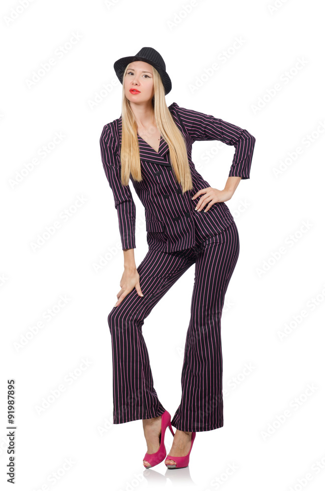 Pretty girl in purple retro suit isolated on white Pretty girl in purple retro suit isolated on white