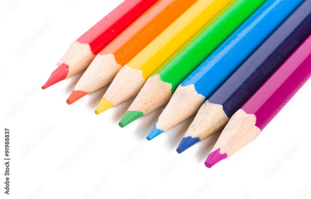 Many different colored pencils on white background Many different colored pencils on white background