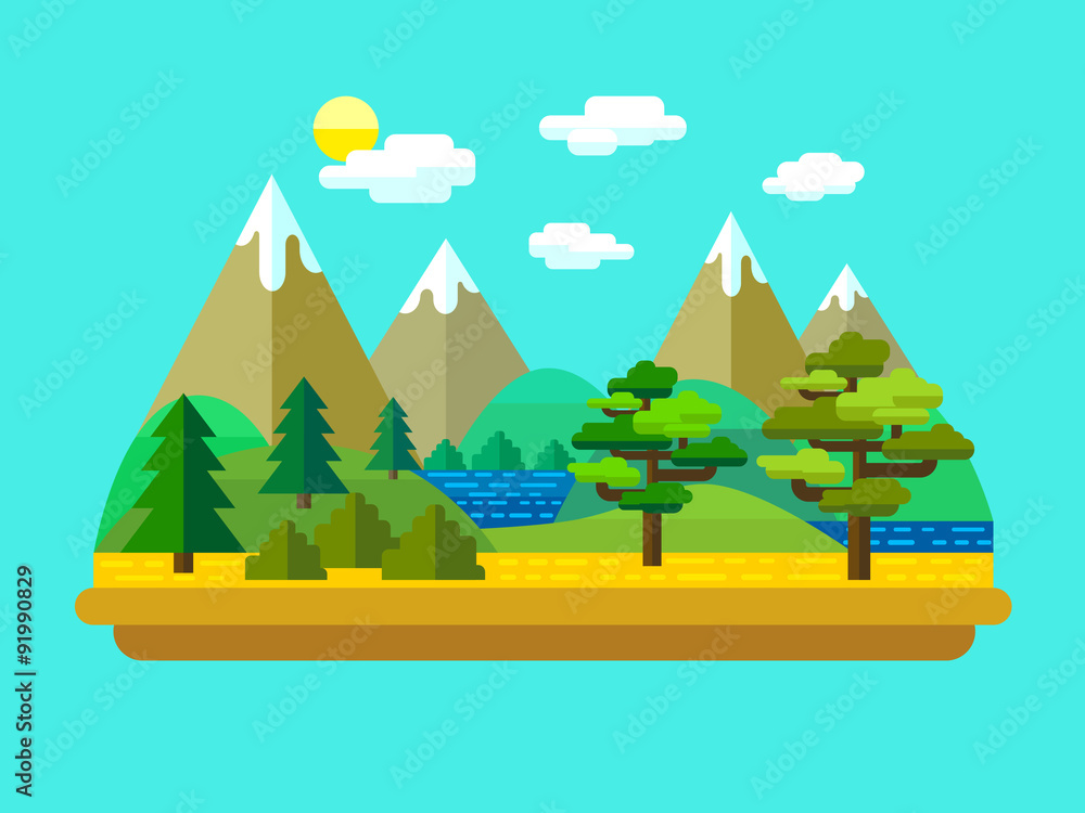 Natural landscapes in a flat style. Vector.