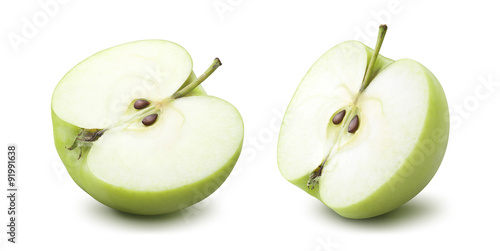 2 green apple half options isolated on white background