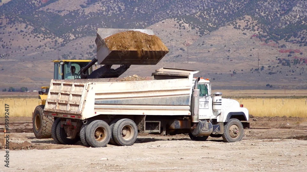 Dump Truck Slow Motion Wide Shot Dump Truck Slow Motion Wide Shot