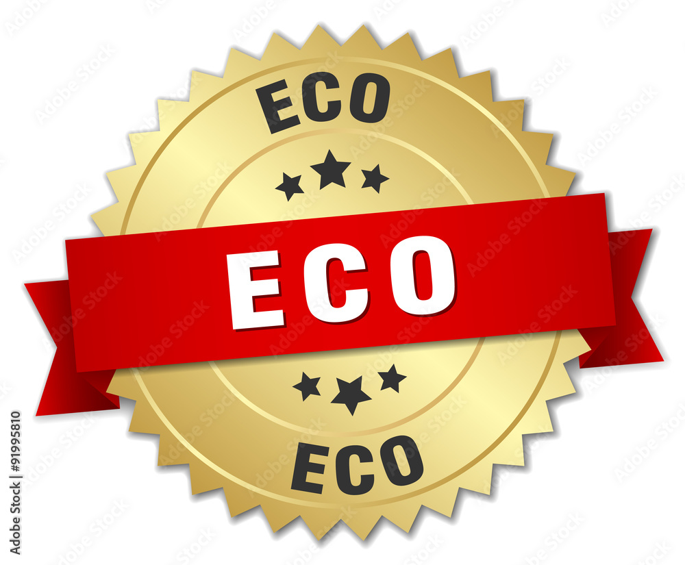 eco 3d gold badge with red ribbon eco 3d gold badge with red ribbon