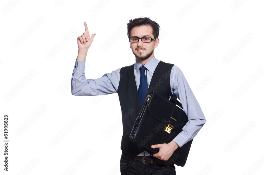 Funny businessman with briefcase isolated on white Funny businessman with briefcase isolated on white
