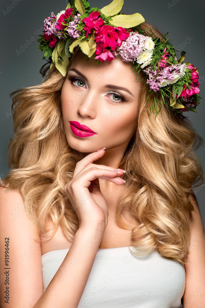 Beautiful woman with flowers in hair Beautiful woman with flowers in hair