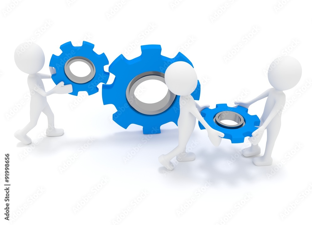 3D Männchen mit Zahnräder - Teamwork 3D Männchen mit Zahnräder - Teamwork