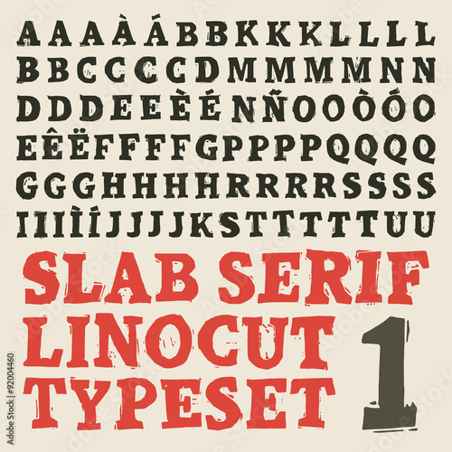 Home made slab serif linocut typeset