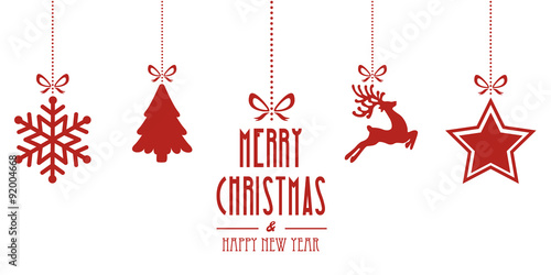 christmas elements hanging red isolated background