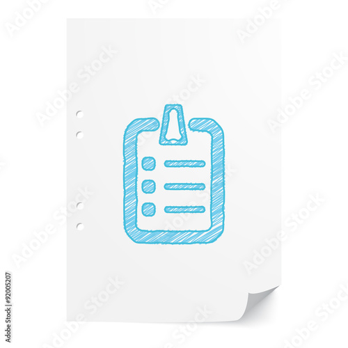 Blue handdrawn Clipboard illustration on white paper sheet with