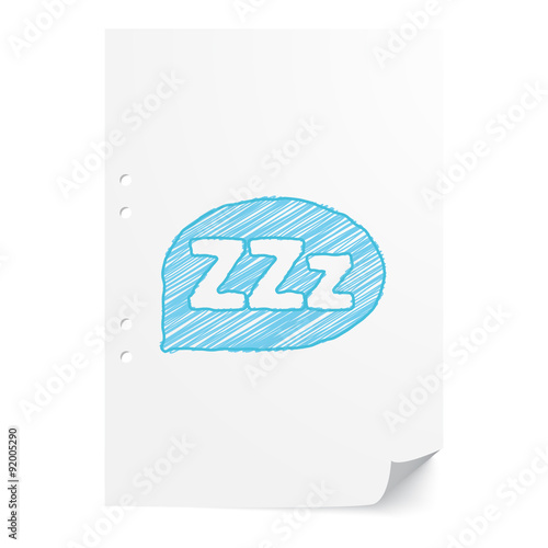 Blue handdrawn Sleep illustration on white paper sheet with copy