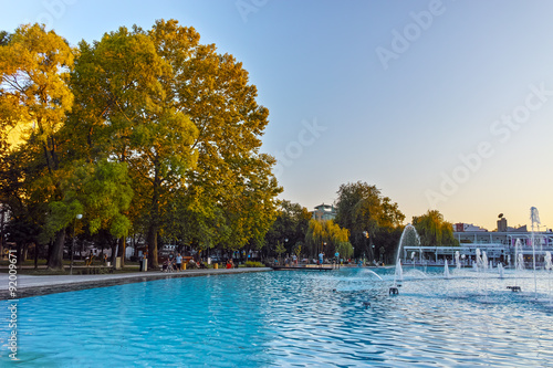 Sunset at Singing Fountains in City of Plovdiv, Bulgaria