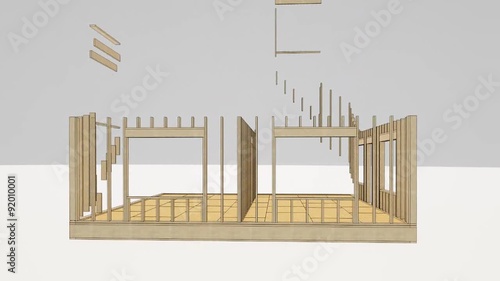 Wood framing house building process animation