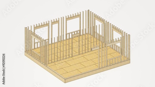 Wood framing house building process animation