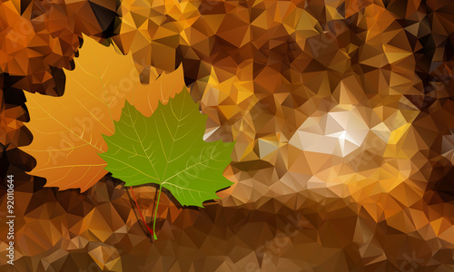 Abstract background is low poly with autumn leaves.Vector